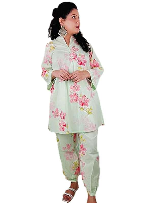 Priya's Panache Cotton Floral Prints Traditional Kurti with Pant and Dupatta Set