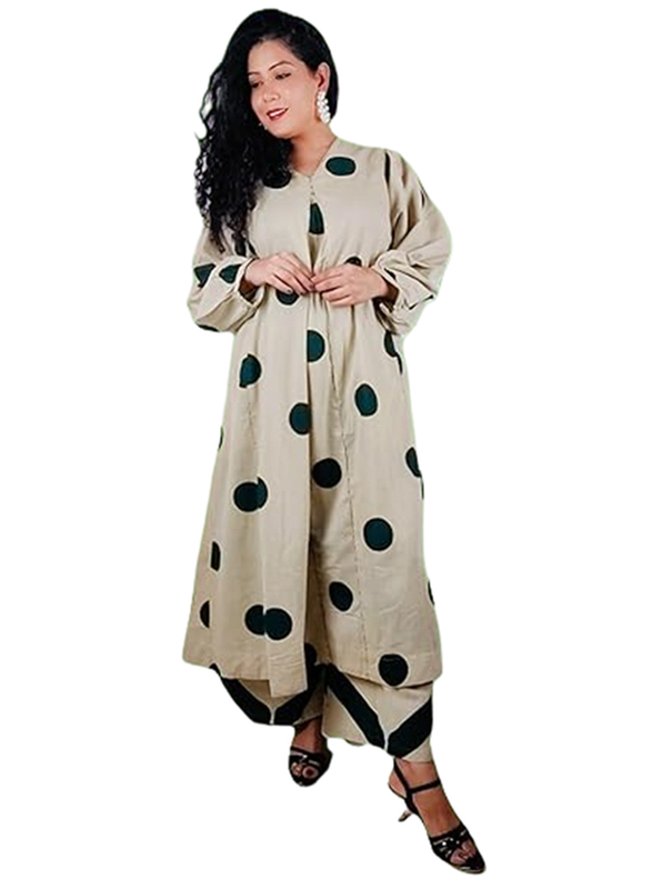 Priya's Panache Cotton Polka Dots Traditional Kurti with Pant and Dupatta Set