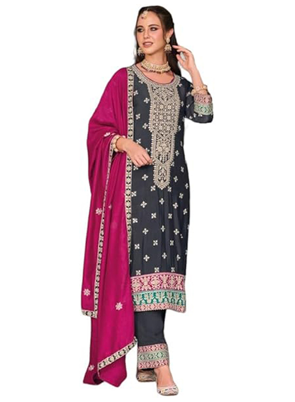 

Priya's Panache Embroidery Work Silk Kurta, Pants and Dupatta Set