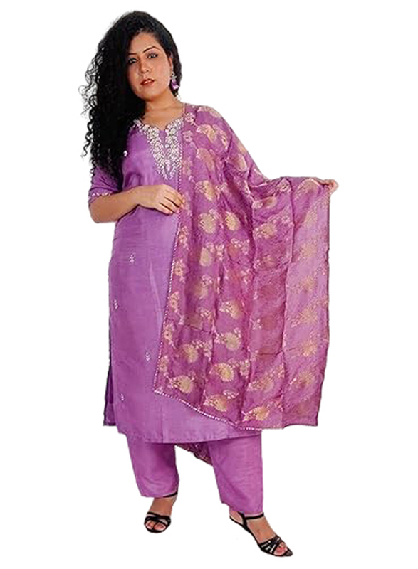 Priya's Panache Silk Kurta Pant Set with Banarasi Dupatta Set