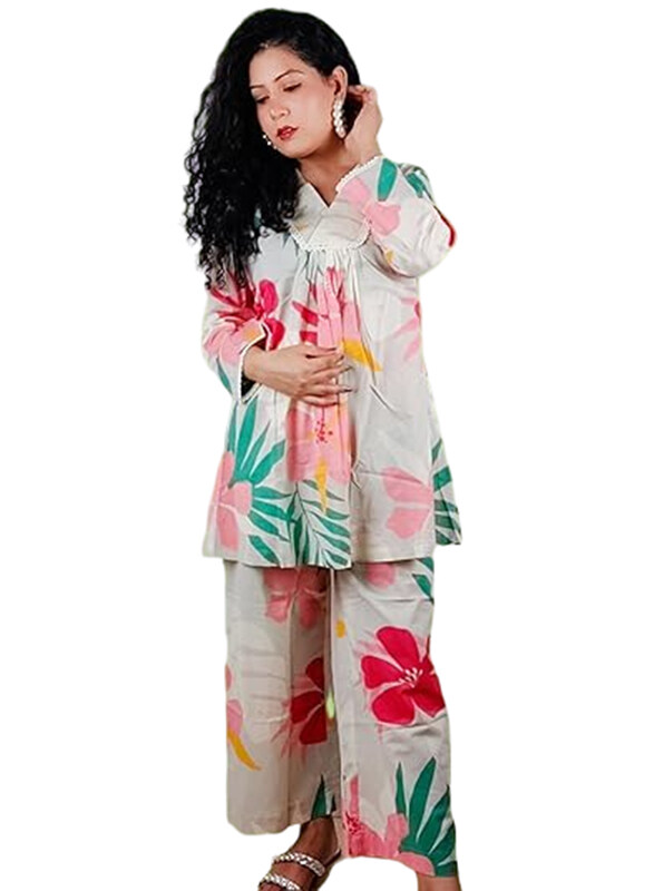 Priya's Panache Cotton Floral Prints Traditional Kurti with Pant and Dupatta Set