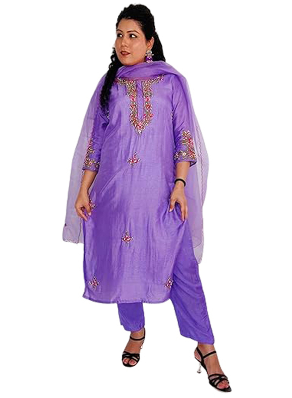 Priya's Panache Silk Fabric Kurta Pant Organza Dupatta Set