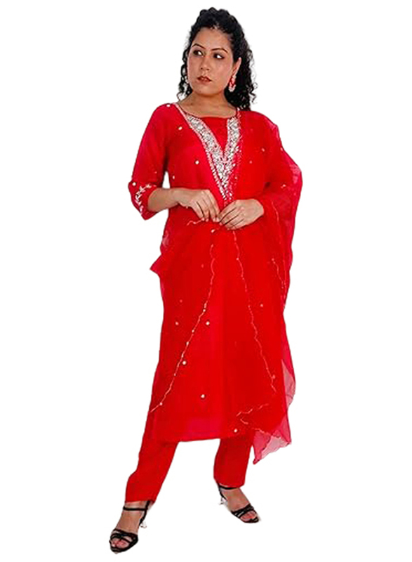 Priya's Panache Silk Ethnic Kurta Pant Dupatta Set