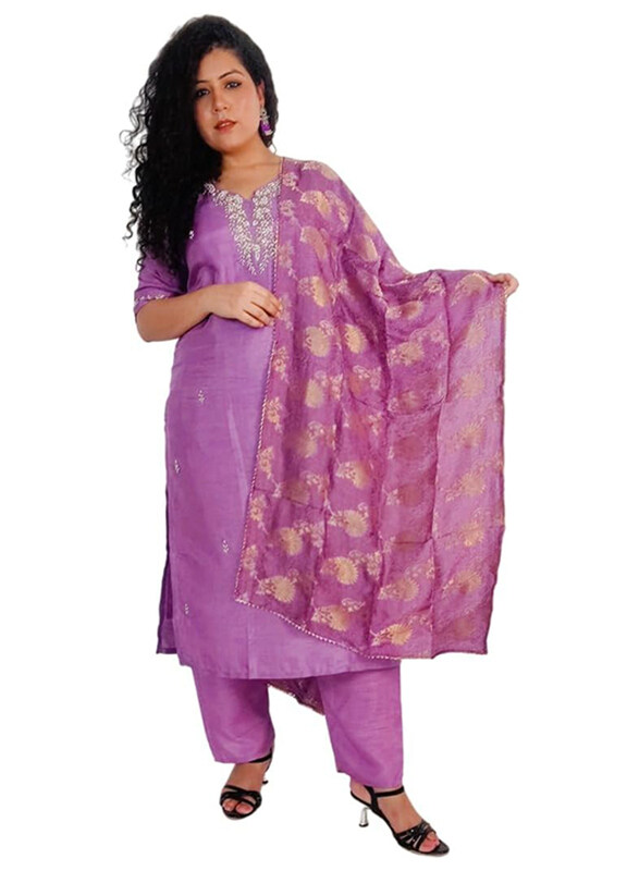 

Priya's Panache Silk Kurta Pant Set with Banarasi Dupatta Set