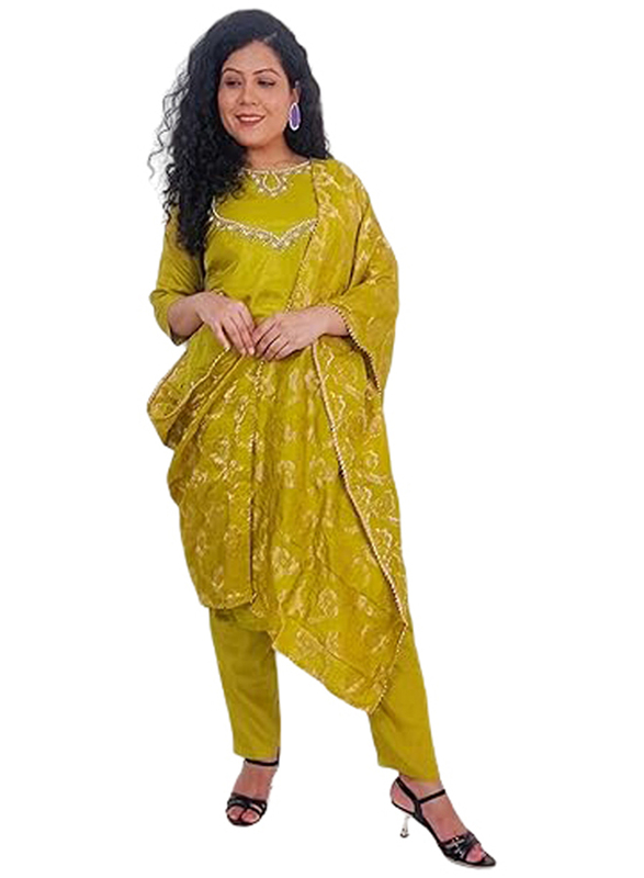 Priya's Panache Silk Kurta Pant Set with Banarasi Dupatta Set