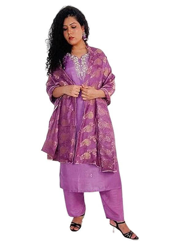 Priya's Panache Silk Kurta Pant Set with Banarasi Dupatta Set