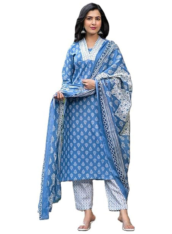 

Priya's Panache Premium Printed Cotton Traditional Kurti with Pant and Dupatta Set