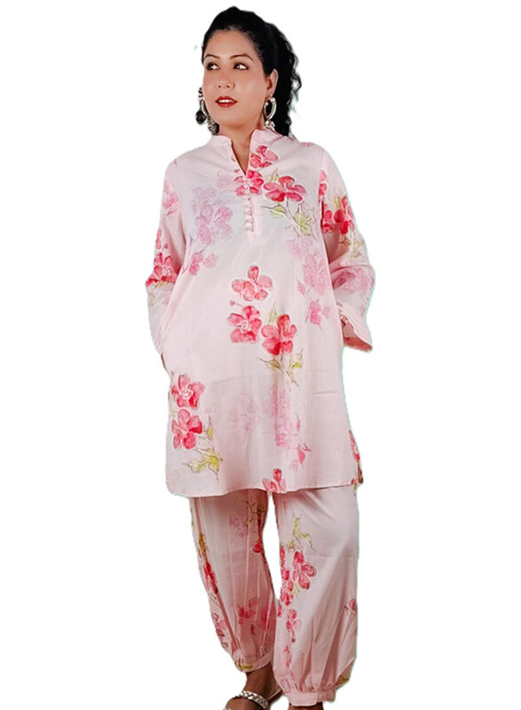 Priya's Panache Cotton Floral Prints Traditional Kurti with Pant and Dupatta Set