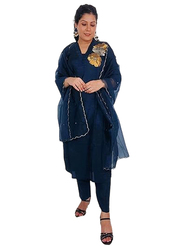 Priya's Panache Collared Straight Kurta Pant Set with Organza Dupatta Set