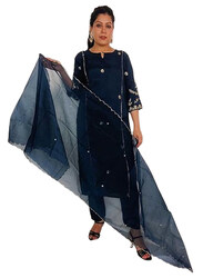 Priya's Panache Straight Kurti Pant Set with A Matching Organza Dupatta