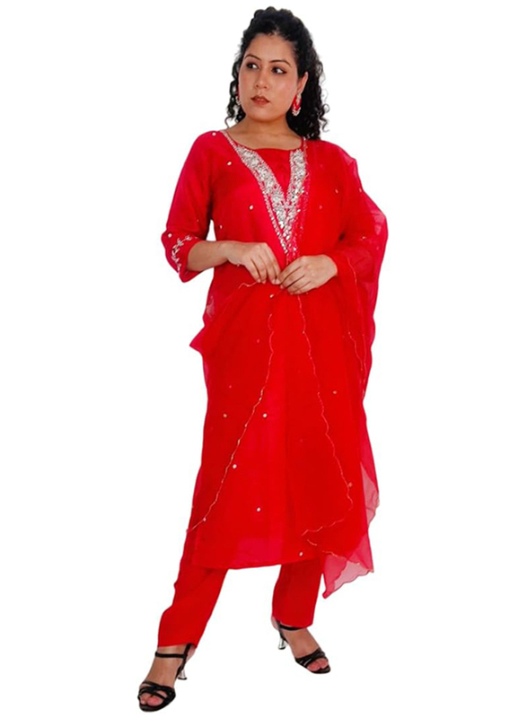 Priya's Panache Silk Ethnic Kurta Pant Dupatta Set