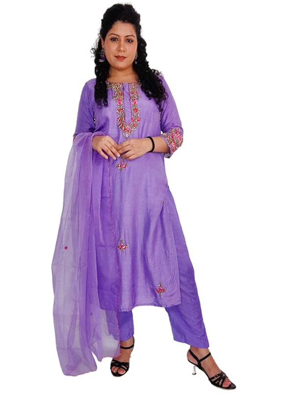 

Priya's Panache Silk Fabric Kurta Pant Organza Dupatta Set