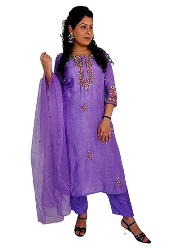 Priya's Panache Silk Fabric Kurta Pant Organza Dupatta Set