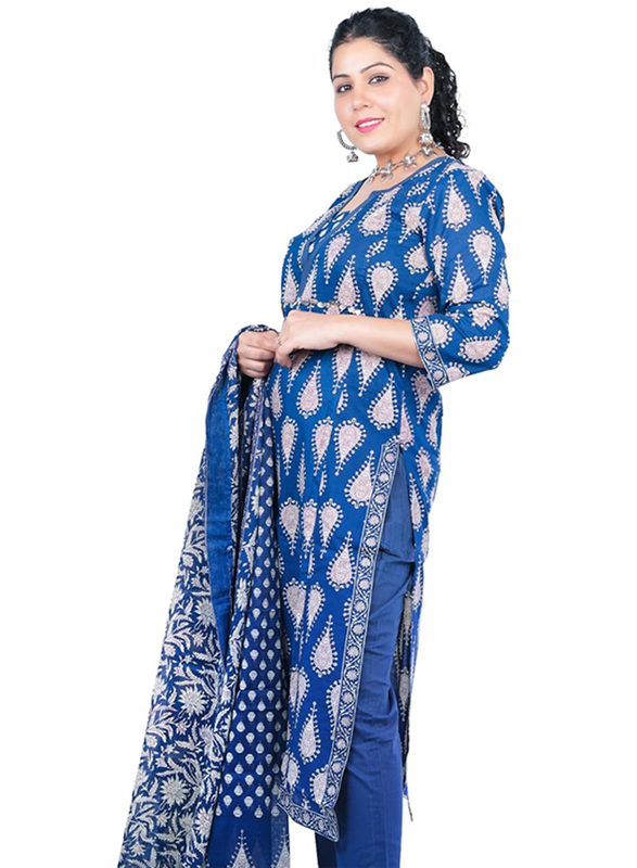 Priya's Panache Cotton Traditional Kurta with Plazzo Pants Set with Chiffon Dupatta