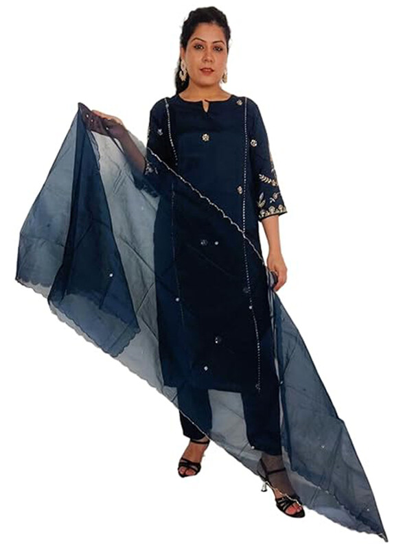 

Priya's Panache Straight Kurti Pant Set with A Matching Organza Dupatta