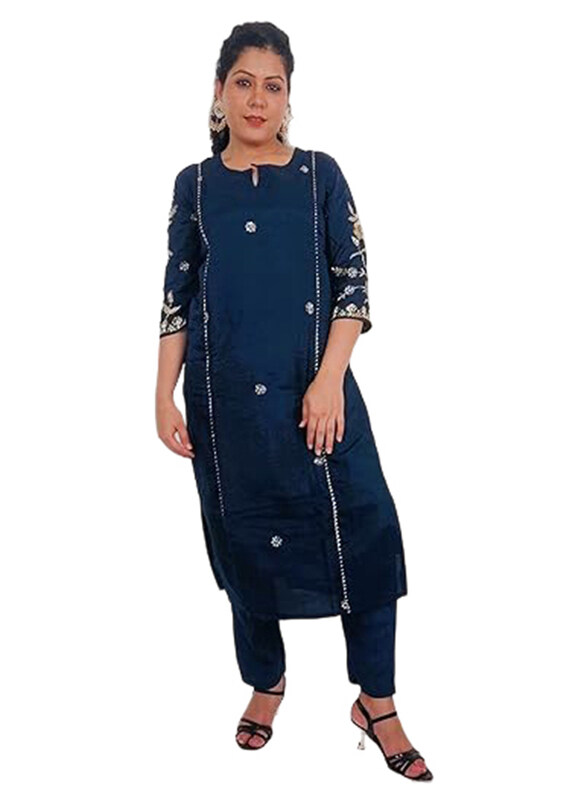 Priya's Panache Straight Kurti Pant Set with A Matching Organza Dupatta