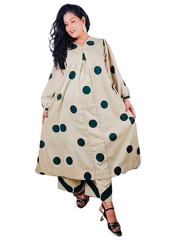 Priya's Panache Cotton Polka Dots Traditional Kurti with Pant and Dupatta Set