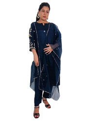 Priya's Panache Straight Kurti Pant Set with A Matching Organza Dupatta