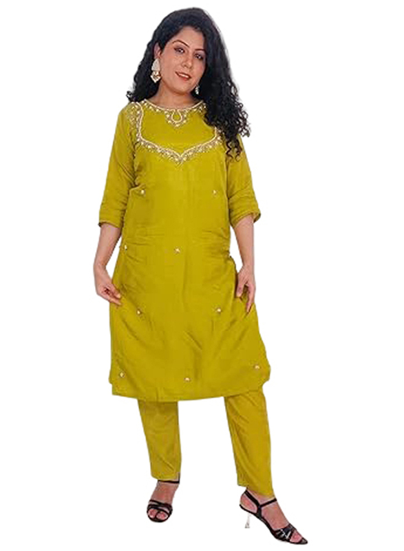 Priya's Panache Beautiful Silk Kurti Pant Suit Set with Muslin Dupatta Set