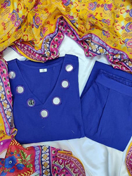 Priya's Panache Cotton Traditional Kurti with Pant and Multicolour Dupatta Set