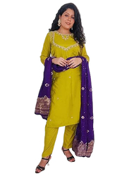 Priya's Panache Beautiful Silk Kurti Pant Suit Set with Muslin Dupatta Set