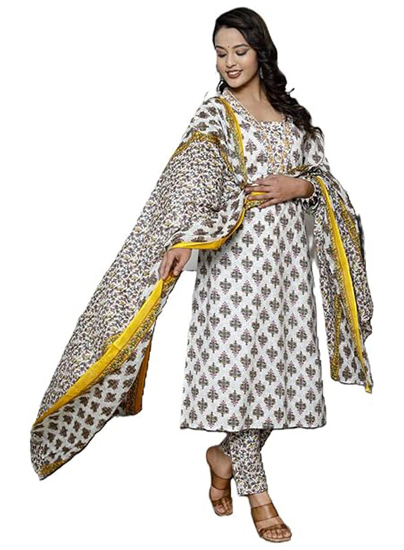 

Priya's Panache Printed Cotton Traditional Kurti with Pant and Dupatta Set