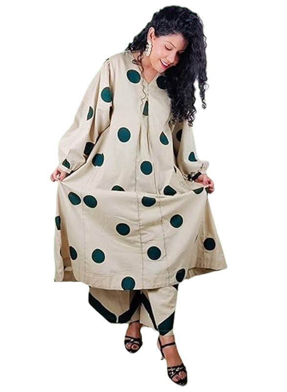 Priya's Panache Cotton Polka Dots Traditional Kurti with Pant and Dupatta Set