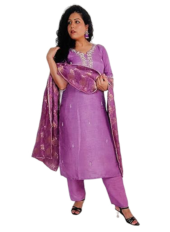 Priya's Panache Silk Kurta Pant Set with Banarasi Dupatta Set