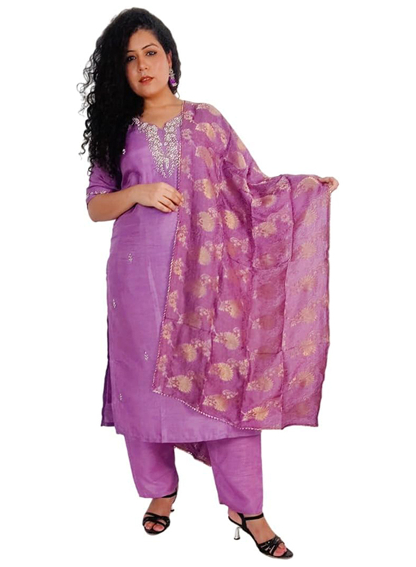 Priya's Panache Silk Kurta Pant Set with Banarasi Dupatta Set