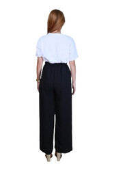 Veronica Women's High-Waisted Wide-Leg Pants with Belt- Black - Large