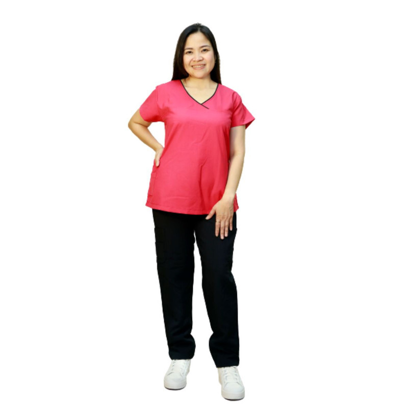 Veronica Premium Comfort Scrub Set for Healthcare Professionals and Nannies - FUSCHIA / BLACK - Medium