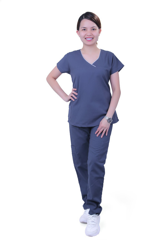 Veronica Premium Comfort Scrub Set for Healthcare Professionals and Nannies - DARK GREY - Large