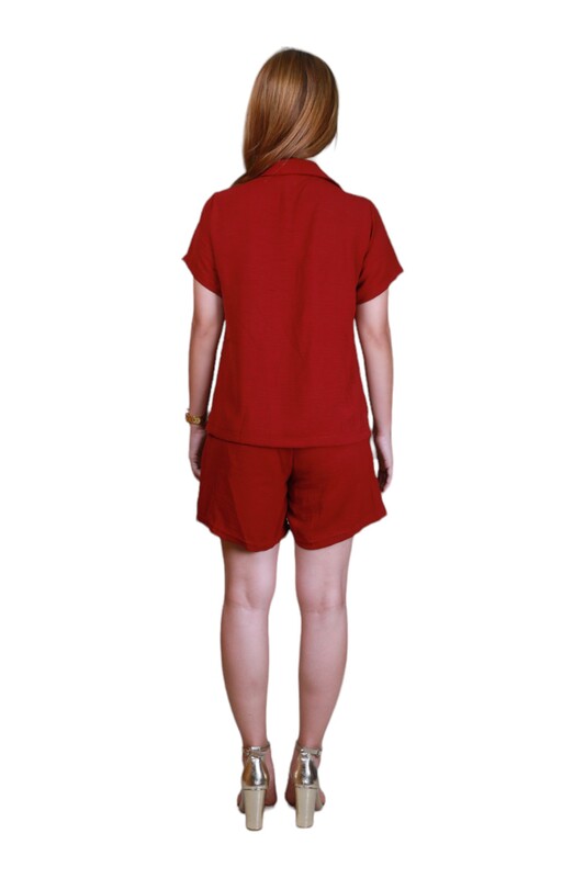 Casual Co-ords with Short Sleeve Shirt & Shorts- Red -  XLarge