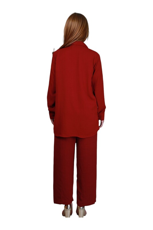 Elegant Comfortable 2-Piece Full Sleeves Co-ord Set -Red  - Large