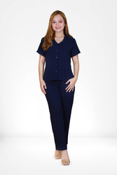 Elegant Comfortable 2-Piece Co-ord Set -Navy  - Medium