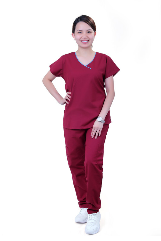 Veronica Premium Comfort Scrub Set for Healthcare Professionals and Nannies - MAROON - Medium