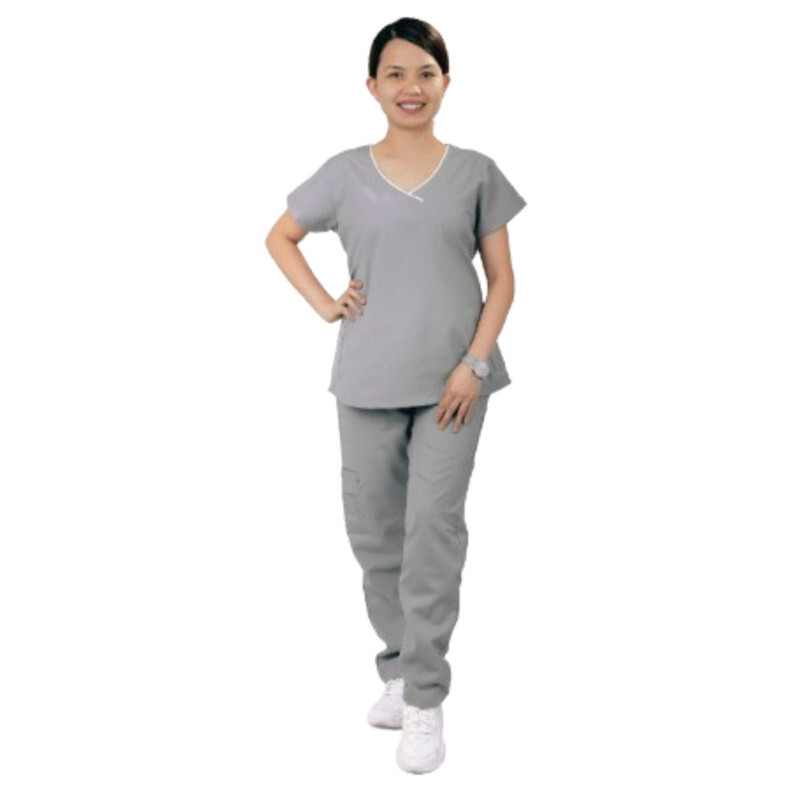 Veronica Premium Comfort Scrub Set for Healthcare Professionals and Nannies - LIGHT GREY - XSmall