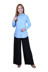 Veronica Women's Full-Sleeve Button-Down Plain Shirt with Classic Collar- Light Blue- XXLarge