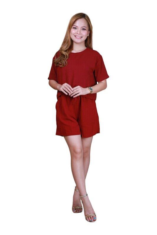 

Generic Women's Crop Top and Shorts Co-ord Set- Red - Medium