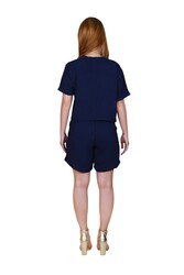 Women's Crop Top and Shorts Co-ord Set- Navy - Large