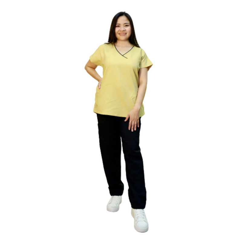 Veronica Premium Comfort Scrub Set for Healthcare Professionals and Nannies - MUSTARD / BLACK - XLarge