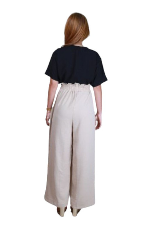 Veronica Women's High-Waisted Wide-Leg Pants with Belt- Beige - Large