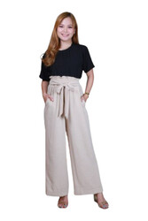 Veronica Women's High-Waisted Wide-Leg Pants with Belt- Beige - Large