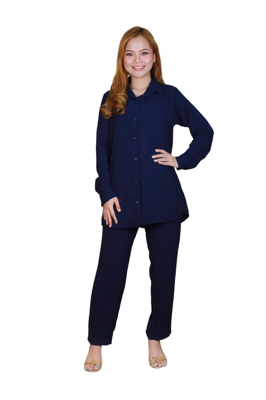 Elegant Comfortable 2-Piece Full Sleeves Co-ord Set -Navy  - XLarge