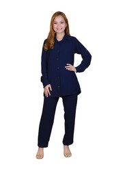 Elegant Comfortable 2-Piece Full Sleeves Co-ord Set -Navy  - XLarge