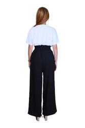 Veronica Women's High-Waisted Wide-Leg Pants with Button- Black - Medium