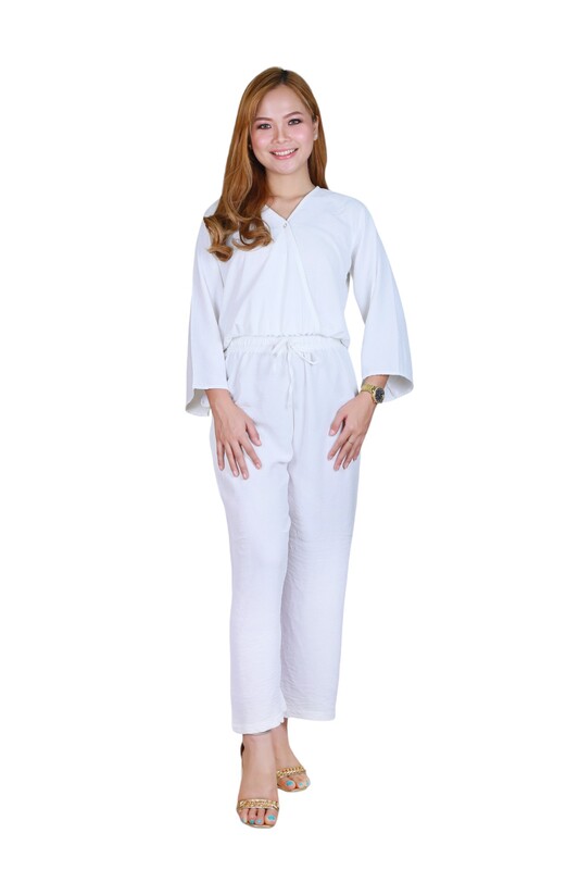 Elegant Comfortable 2-Piece Co-ord Set -White  - Large