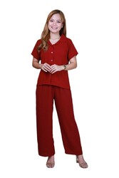 Elegant Comfortable 2-Piece Co-ord Set -Red  - Small