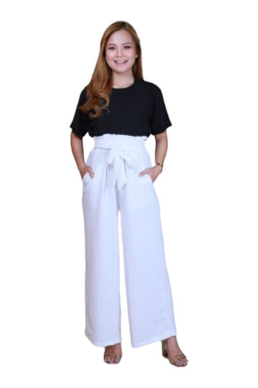 

Generic Veronica Women's High-Waisted Wide-Leg Pants with Belt- White - XLarge