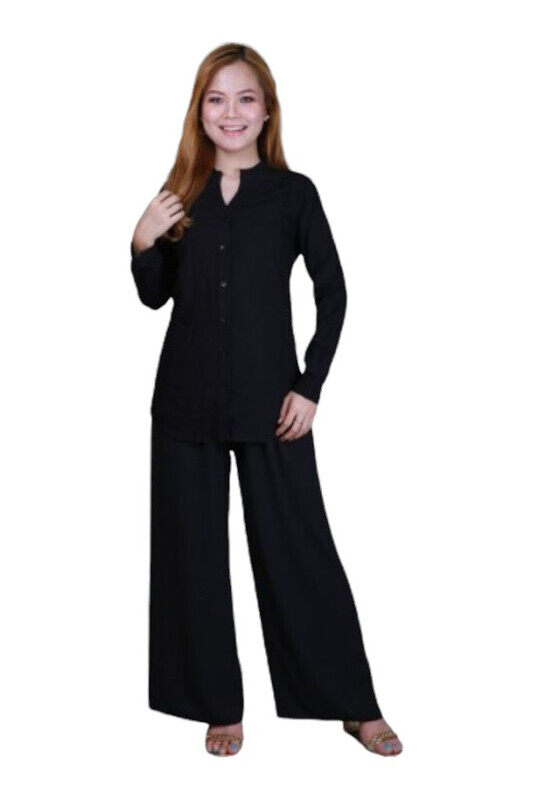 

Generic Veronica Women's Chinese Collar Full-Sleeve Button-Down Shirt- Black - Medium